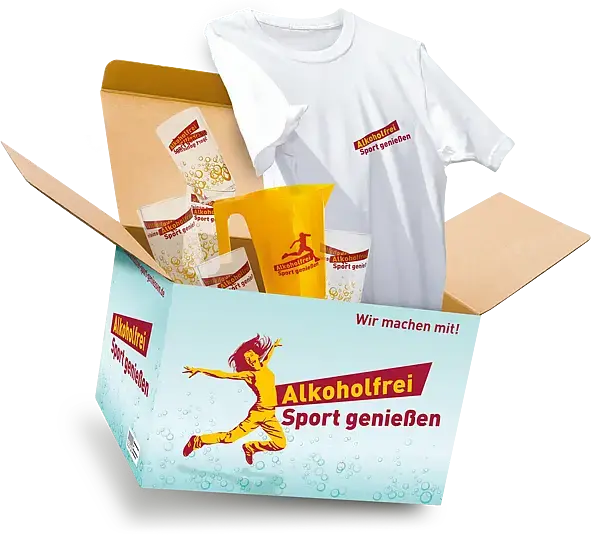 Ansicht einer gefüllten Materialbox von Alkoholfrei Sport genießen