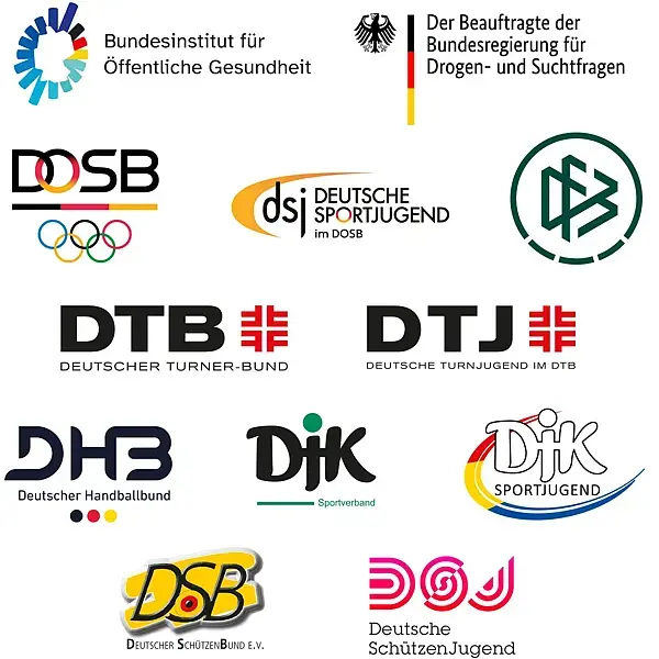 Übersicht der Logos aller Partner des Aktionsbündnisses „Alkoholfrei Sport genießen"