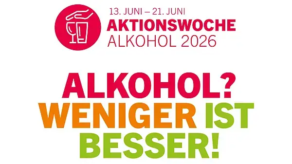 Logo der Aktionswoche mit dem Slogan „Alkohol? Weniger ist besser!"