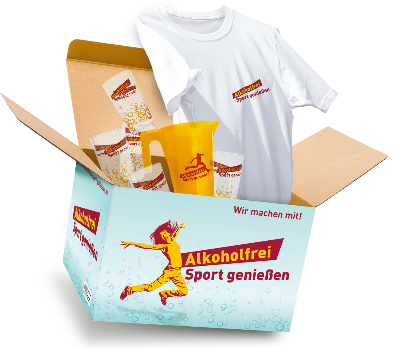Ansicht einer gefüllten Materialbox von Alkoholfrei Sport genießen